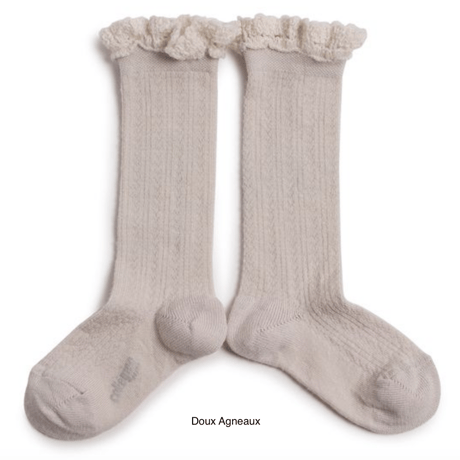 【Collégien】Adeline Pointelle Merino Wool Knee-high Socks with Merino Lace Trim
