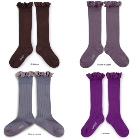 【Collégien】Apolline Gingham Ruffle Ribbed Knee-high Socks