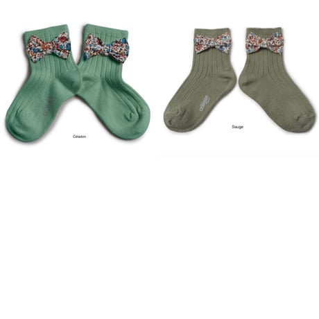 【Collégien】Béatrice Ribbed Ankle Socks with Liberty Bow