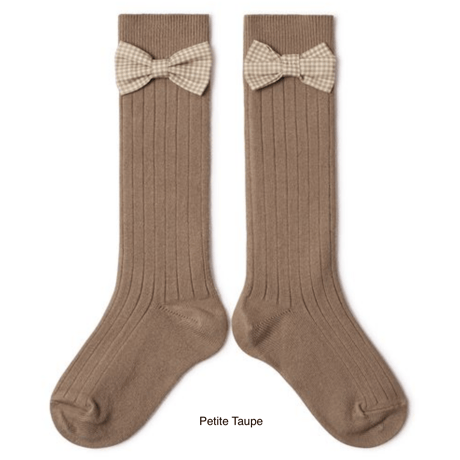 【Collégien】Jeanne Ribbed Knee-high Socks with Gingham bow
