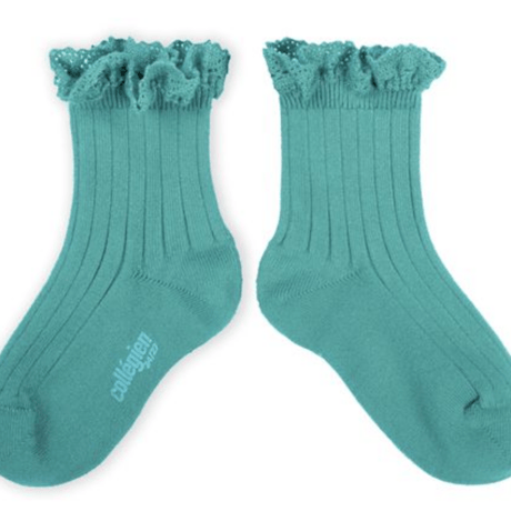 【Collégien】Lili Lace Trim Ribbed Ankle Socks