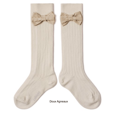 【Collégien】Jeanne Ribbed Knee-high Socks with Gingham bow