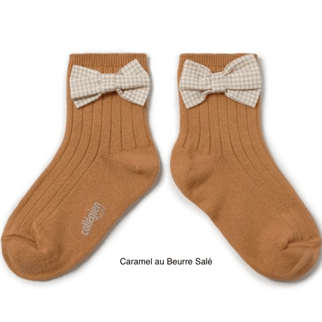 【Collégien】Colette Ribbed Ankle Socks with Gingham bow