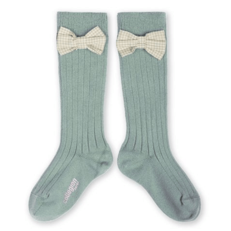 【Collégien】Jeanne Ribbed Knee-high Socks with Gingham bow