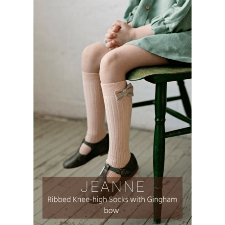 【Collégien】Jeanne Ribbed Knee-high Socks with Gingham bow
