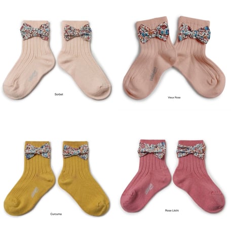 【Collégien】Béatrice Ribbed Ankle Socks with Liberty Bow