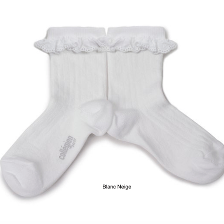 【Collégien】Pauline Lightweight Ribbed Socks with Broderie Anglaise