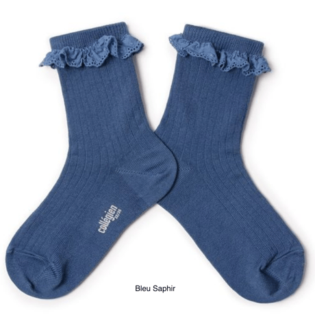 【Collégien】Pauline Lightweight Ribbed Socks with Broderie Anglaise