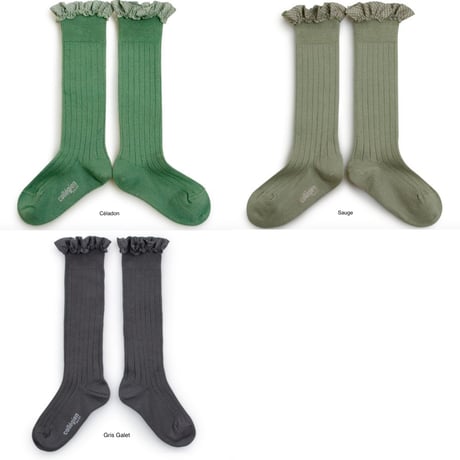 【Collégien】Apolline Gingham Ruffle Ribbed Knee-high Socks