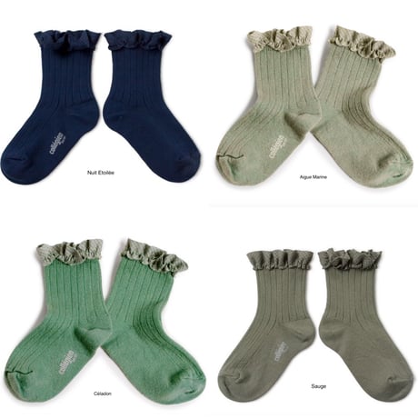 【Collégien】Brigitte Gingham Ruffle Ribbed Ankle Socks