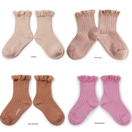 【Collégien】Lili Lace Trim Ribbed Ankle Socks