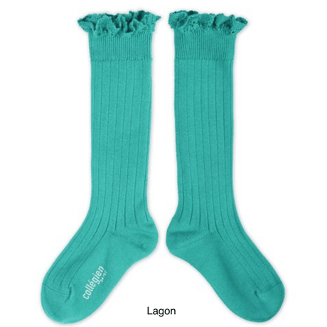 【Collégien】Joséphine Lace-Trim Ribbed Knee-high Socks