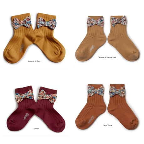 【Collégien】Béatrice Ribbed Ankle Socks with Liberty Bow
