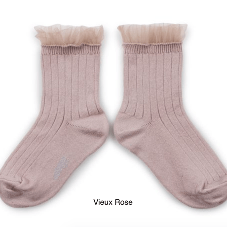 【Collégien】 Margaux - Tulle Frill Ribbed Ankle Socks