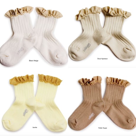 【Collégien】Brigitte Gingham Ruffle Ribbed Ankle Socks