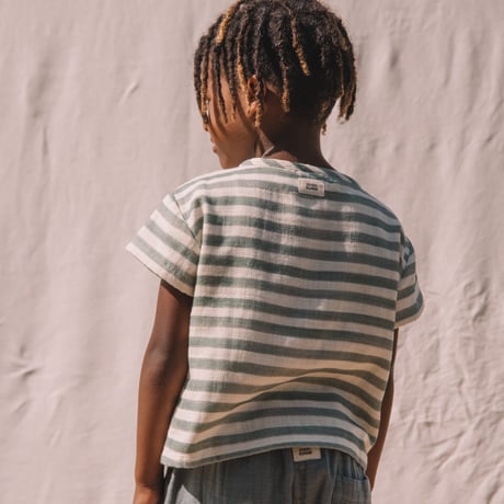 【STUDIO BOHEME PARIS】T-SHIRT ORSO GAZE - GREEN STRIPES