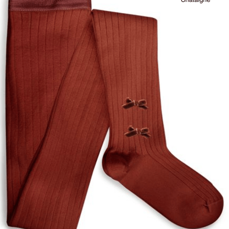 【Collégien】Capucine Ribbed Tights with Velvet Bows