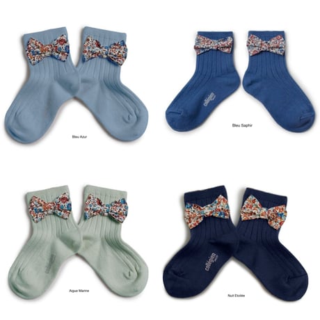 【Collégien】Béatrice Ribbed Ankle Socks with Liberty Bow