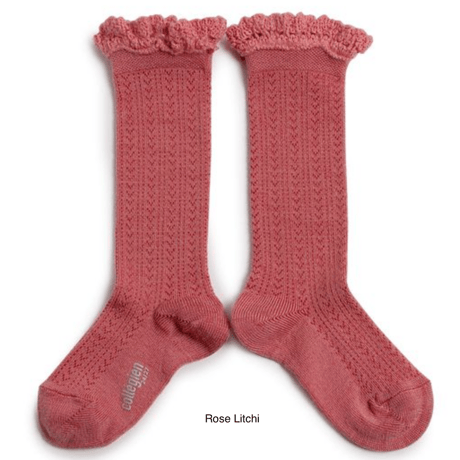 【Collégien】Adeline Pointelle Merino Wool Knee-high Socks with Merino Lace Trim