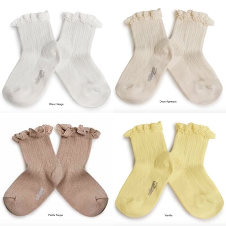 【Collégien】Lili Lace Trim Ribbed Ankle Socks