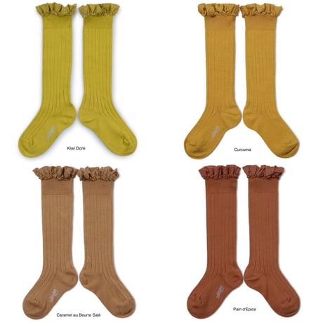 【Collégien】Apolline Gingham Ruffle Ribbed Knee-high Socks