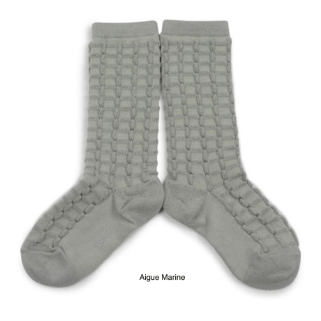 【Collégien】Camille Textured Checked-knit Knee-high Socks - Doux Agneaux