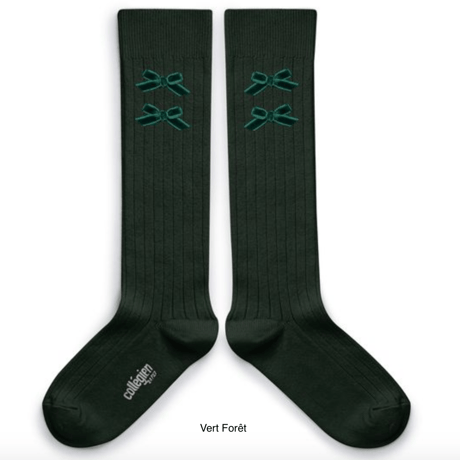 【Collégien】Hortense Ribbed Knee-high Socks with Velvel Bows
