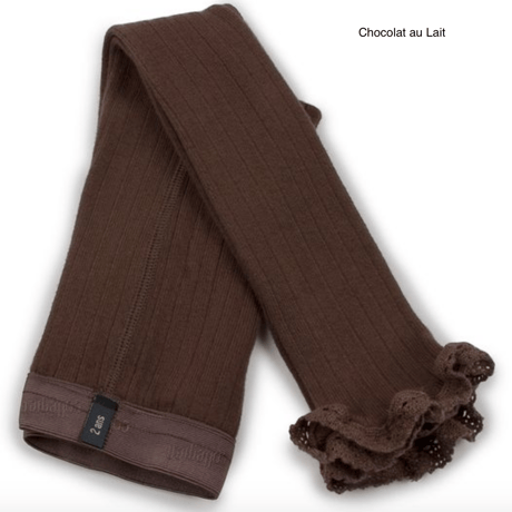 【Collégien】Aliénor Lace-trim Ribbed Footless Tights
