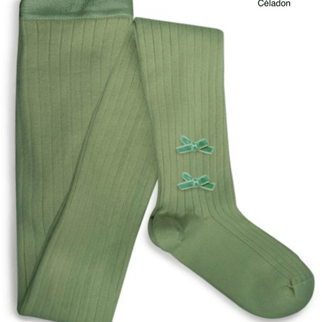 【Collégien】Capucine Ribbed Tights with Velvet Bows
