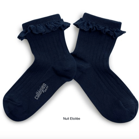 【Collégien】Pauline Lightweight Ribbed Socks with Broderie Anglaise