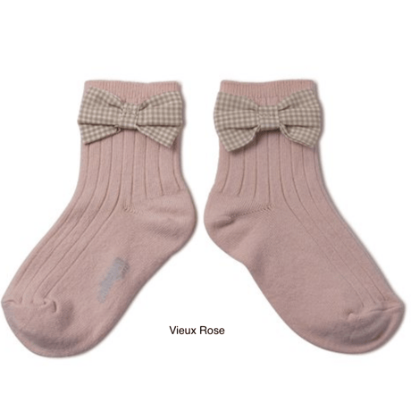 【Collégien】Colette Ribbed Ankle Socks with Gingham bow