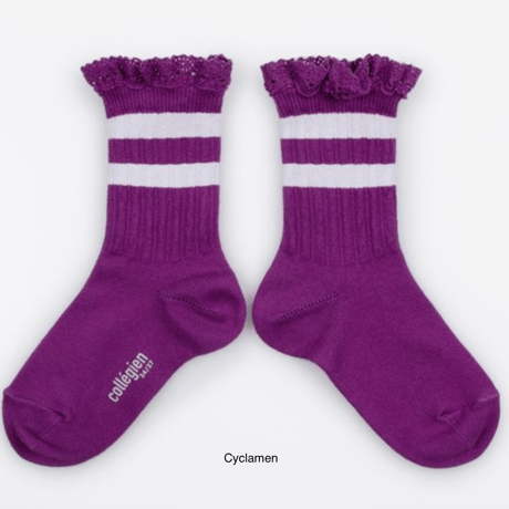 【Collégien】Nicole Ribbed Varsity Crew Socks with Lace Trim