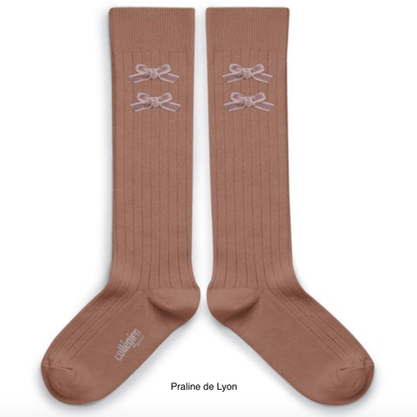 【Collégien】Hortense Ribbed Knee-high Socks with Velvel Bows