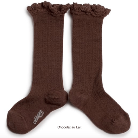 【Collégien】Adeline Pointelle Merino Wool Knee-high Socks with Merino Lace Trim