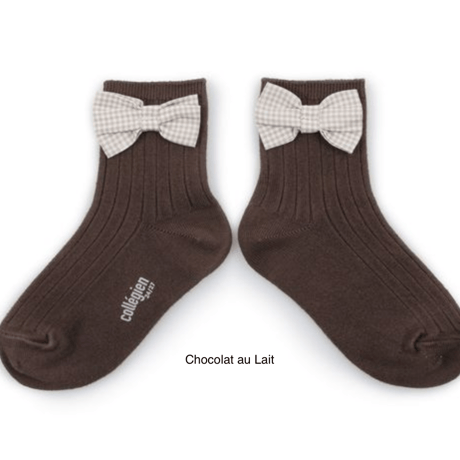 【Collégien】Colette Ribbed Ankle Socks with Gingham bow