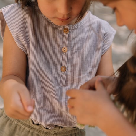 【STUDIO BOHEME PARIS】SHIRT ROMAN Sleeveless - VIOLET STRIPES (6M-24M)