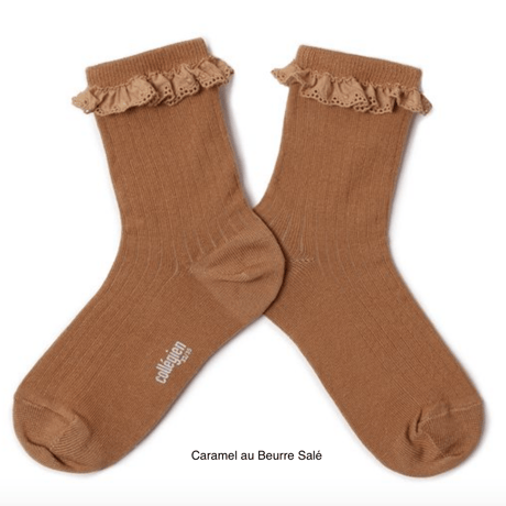 【Collégien】Pauline Lightweight Ribbed Socks with Broderie Anglaise