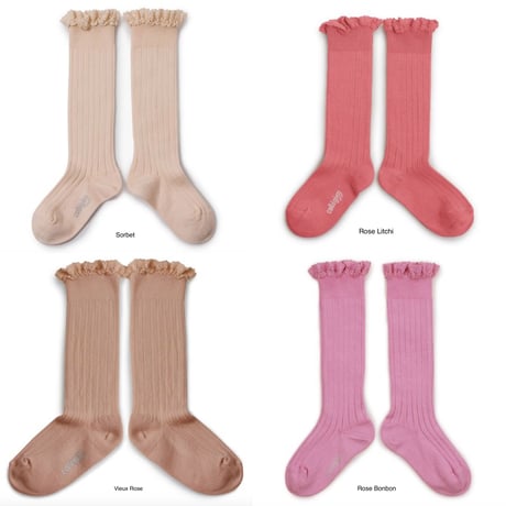 【Collégien】Joséphine Lace-Trim Ribbed Knee-high Socks