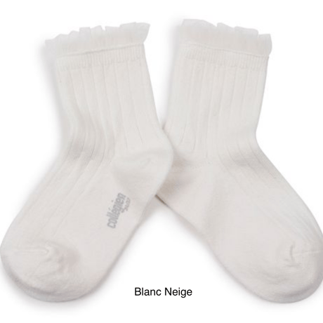 【Collégien】 Margaux - Tulle Frill Ribbed Ankle Socks