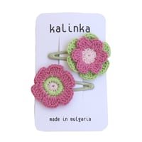 【Kalinka】Flower Crochet Clip Set - Raspberry / Lime