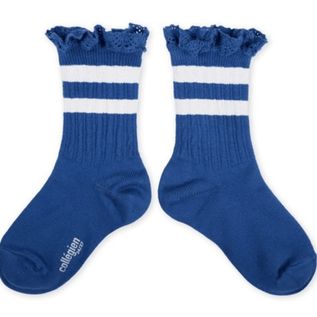 【Collégien】Nicole Ribbed Varsity Crew Socks with Lace Trim