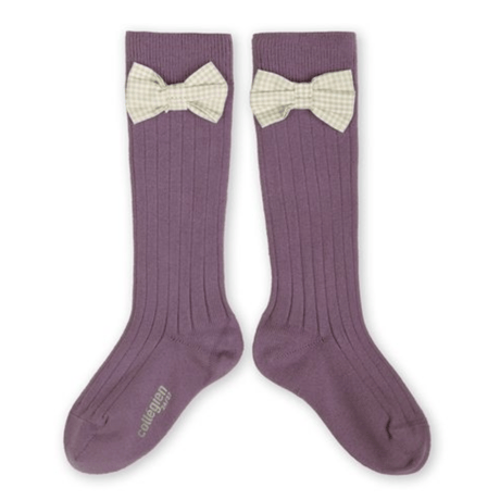 【Collégien】Jeanne Ribbed Knee-high Socks with Gingham bow