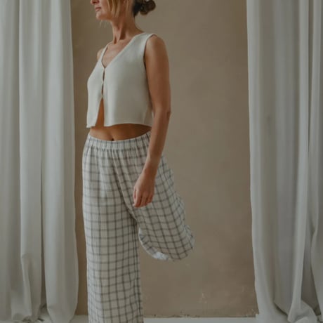 【Organic Zoo】Women's Navy Window Check Wide Leg Pants