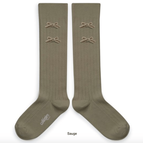 【Collégien】Hortense Ribbed Knee-high Socks with Velvel Bows