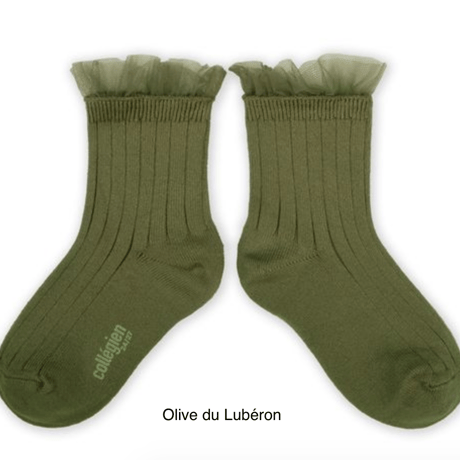 【Collégien】 Margaux - Tulle Frill Ribbed Ankle Socks