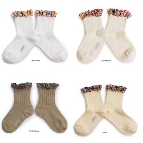 【Collégien】Charlotte Liberty Ruffle Ribbed Ankle Socks