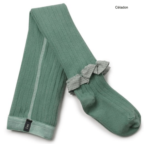 【Collégien】Agathe Gingham Ruffle Ribbed Tights
