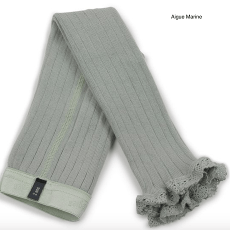 【Collégien】Aliénor Lace-trim Ribbed Footless Tights