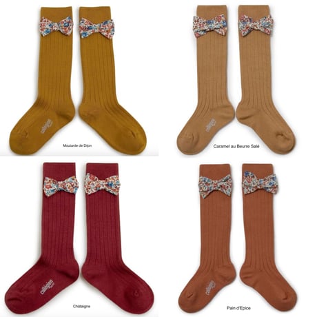 【Collégien】Mathilde Ribbed Knee-high Socks with Liberty Bow