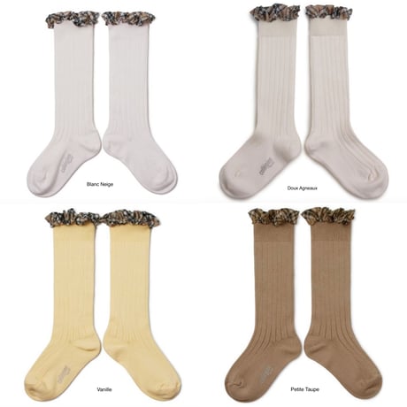 【Collégien】Arabelle Tartan Ruffle Ribbed Knee-high Socks